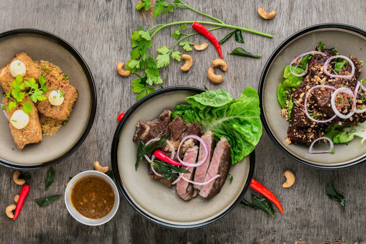 Prepared meal arranged on a table for shared dining
